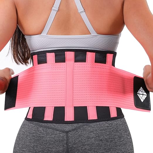 Back Brace for Lower Back Pain Women - Ultra Thin, Adjustable, Flexible, Supportive Belt for Men - Breathable Support Brace with Dual -Tension Straps Pink XL