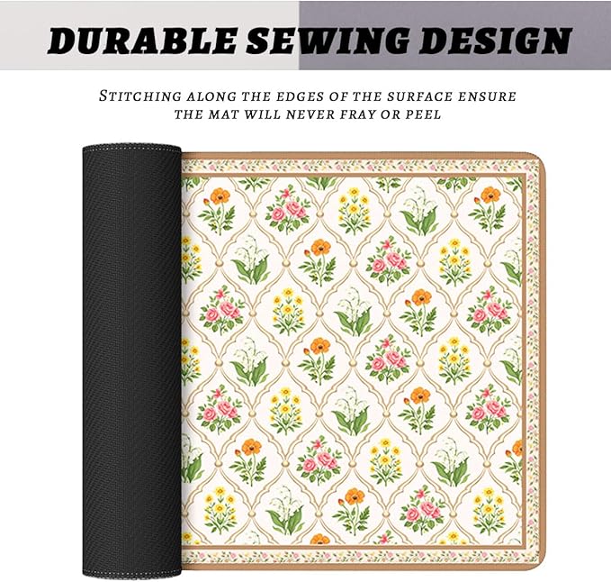 Floral Vintage Gaming Mouse Pad Cottage Floral Romantic Garden Large Gaming Mouse Mat with Stitched Edges,Non-Slip Waterproof Rubber Base Mous Mat 31.5x11.8 Inch
