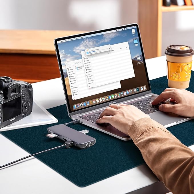 Leather Desk pad Protector, Office Mat, Large Mouse Mat, Non-Slip PU Leather Blotter, Laptop Desk Pad,Waterproof Laptop Computer Desk Keyboard Mat for Office/Work/Home/Decor (Dark Blue, 33In*13in)