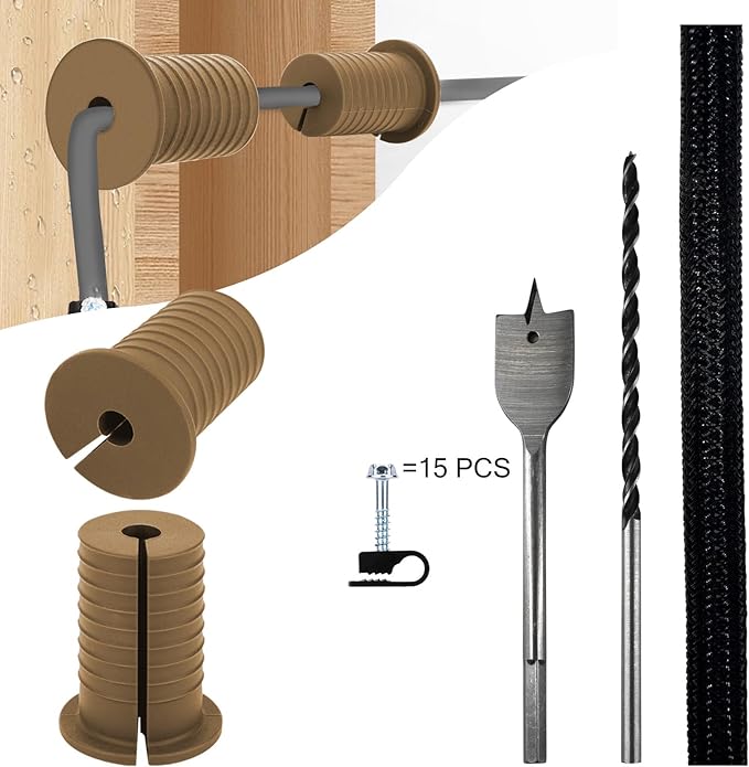 Starlink Cable Routing Kit,Starlink Cable Installation Kit,Starlink Mounting Accessories,2* Grommets, 1" Spade Drill Bit, 5/16" Drill Bit, 15 Wall Clamps,13" Cable Sleeve (Brown)