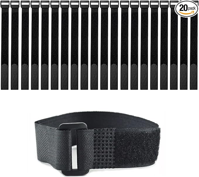 20 Pack (12 x 1 Inch) Reusable Fastening Cable Straps,Adjustable Multi-Purpose Hook and Loop Straps Nylon Cable Ties for Wire Cable Management Home Office Garage Outdoor Organization