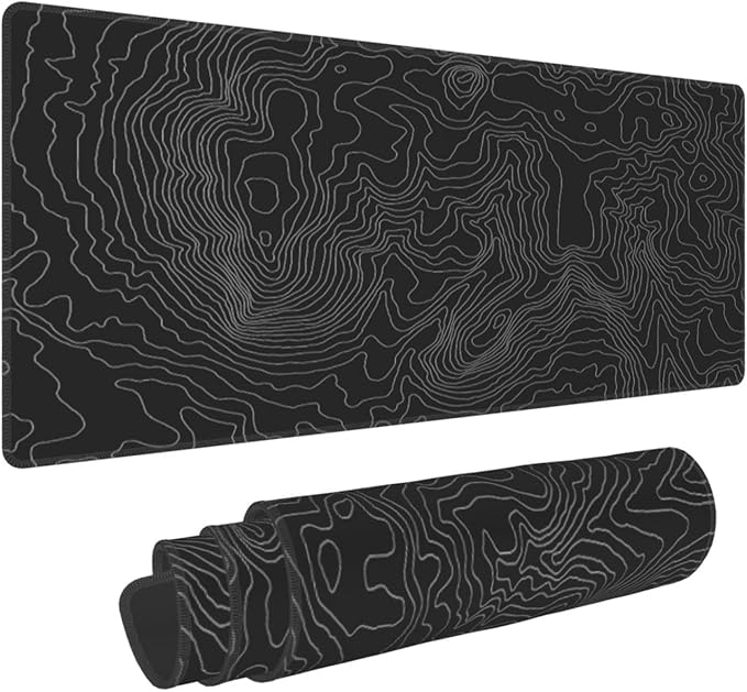 Topographic Contour Large Gaming Mouse Pad 35.4 x 15.7 Inch, Extended Mouse Pad with Non-Slip Rubber Base Geographic Mouse Mat for Computer Keyboard Pad Desk Pad Black for Home Office Gaming