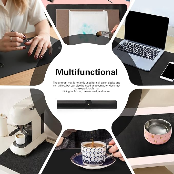 Foldable Nail Art Table Mat, Waterproof PU Leather Desk Mat for Manicure, Non-Slip Protective Pad for Nail Tech Salon Home, Portable and Easy Clean (Black, 60x30cm)