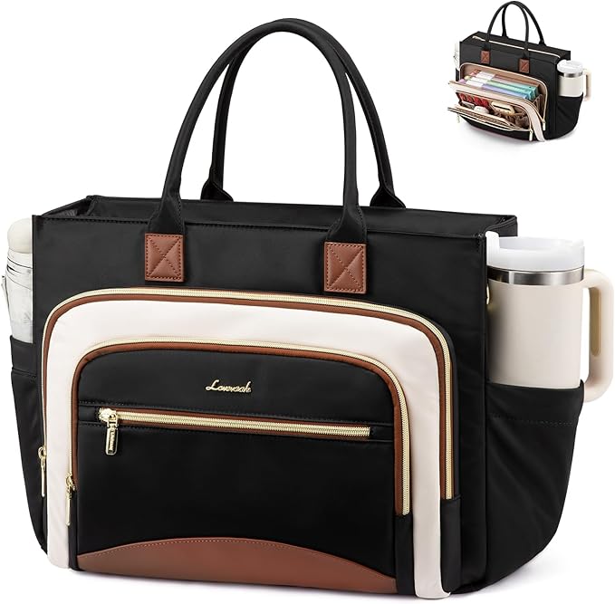 LOVEVOOK Work Tote Bags for Women,Laptop Tote Bag for Women With Large Cup Holder,Teacher Nurse Bags With Accordion File Organizer Pocket,Multi-Pockets Professional Briefcase Business Purses Handbag