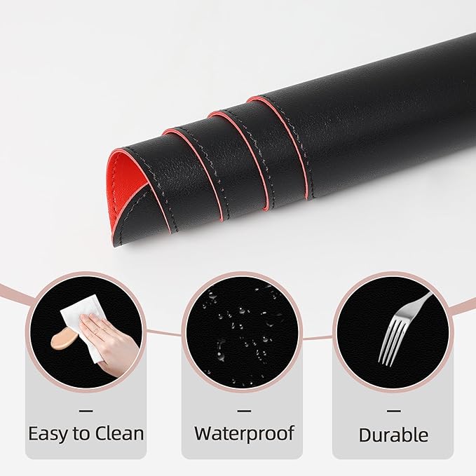 Makeup Mat for Vanity to Protect Desk Top 23.6 x 11.8 in, Dual-Sided Makeup Mat, Easy to Clean Desk Pad - Waterproof and Oilproof Vanity Accessories (Black and Red)