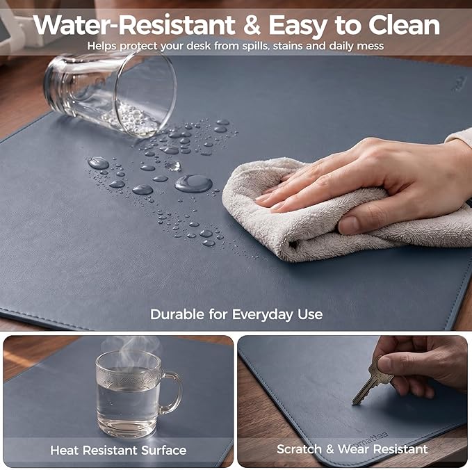 Large Desk Pad Non-Slip Desk Mat Protector for Keyboard Mouse Waterproof Vegan Leather Surface Faux Leather Laptop Mat Smooth Mouse Pad Premium Gift Tube Dusk Navy 47" x 17"