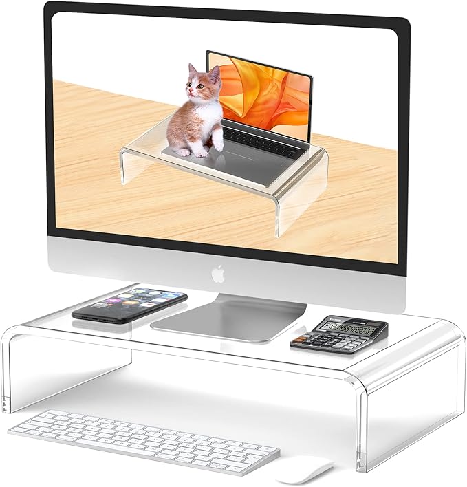 Acrylic Monitor Stand Riser 16-inch Acrylic Laptop Stand Riser PC Holder Clear Computer Monitor Stand for Desk White Laptop Stand for Desk Compatible with iMac MacBook All Notebooks