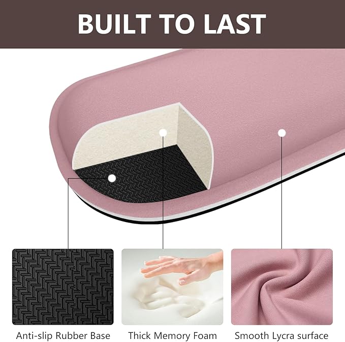 Wrist Rest for Computer Keyboard, Memory Foam Keyboard Wrists Rest, Ergonomic Design Wrist Support for Keyboard for Hand and Arm Easy Typing Pain Relief, 2 Piece Pad, Purplr Pink