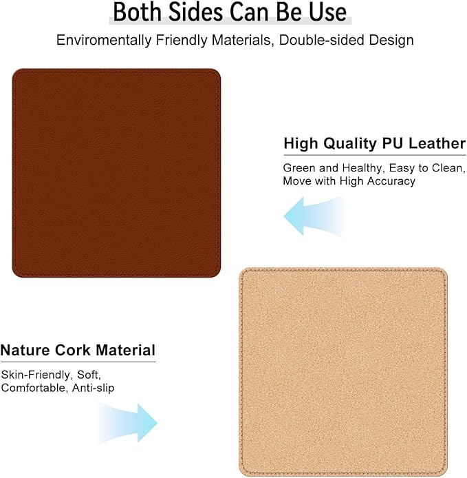 Leather Mouse Pad with Stitched Edge, Waterproof Gaming Mouse Mat for Computers, Laptop, Office & Home (Brown, 11"*8")