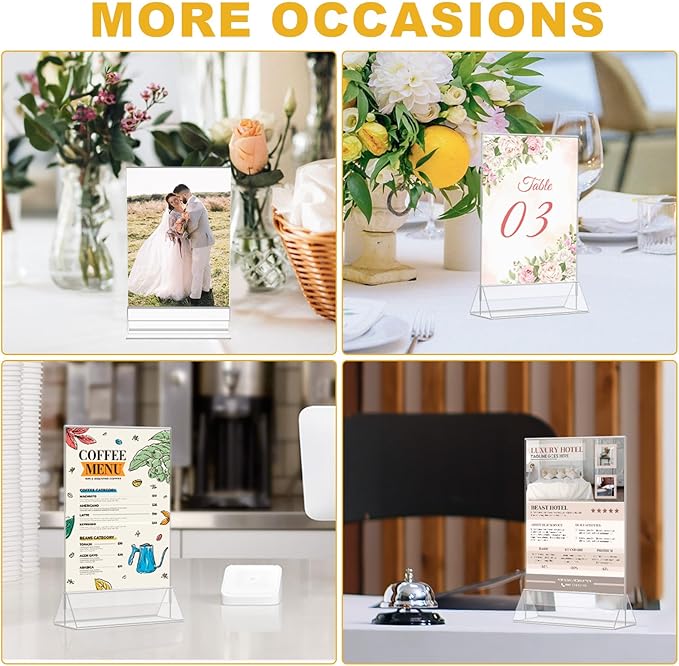 EHWINE 8 Pack Acrylic Sign Holder 8.5 x 11, Double Sided Clear Picture Frame Stand up Table Top Sign Holders, Clear Display Stand Menu Flyer Holder for Wedding Party (Provide Non-slip Mats)