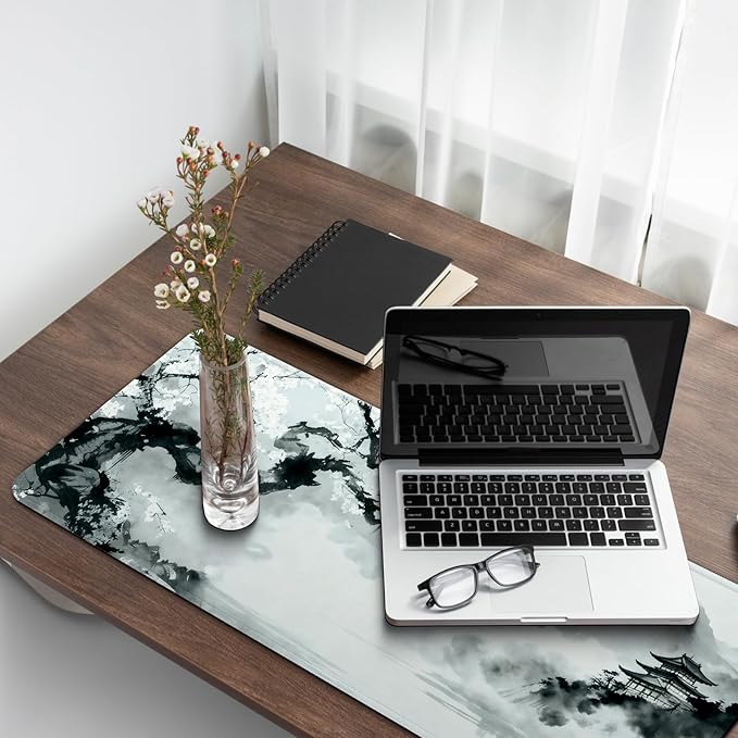 Gaming Mouse Pad with Anti-Slip Rubber Base, Extended Large Computer Mouse Mat with Stitched Edges, Long XL Anime Mousepad for Laptop and Keyboard, 31.5 x 11.8 inch (Japanese Cherry Blossom)