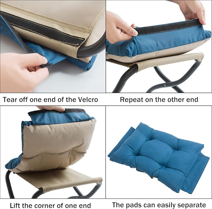 15" Folding Foot Stool for Patio, Small Accent Outdoor Ottoman, Metal Frame Foldable Foot Rest, Upholstered Morden Folding Footstool for Home Living Room Bedroom Washable Sapphire