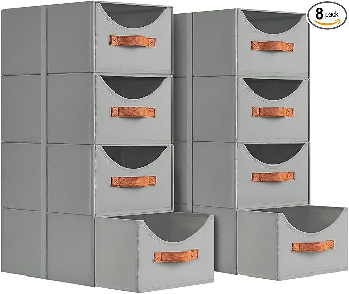 Homsorout Stackable Storage Drawers - Collapsible Storage Bins with Drawers, 8 Pack Closet Shelf Organizer Basket, Fabric Pull Out Organizer for Bedroom, Living Room, Dorm, Grey