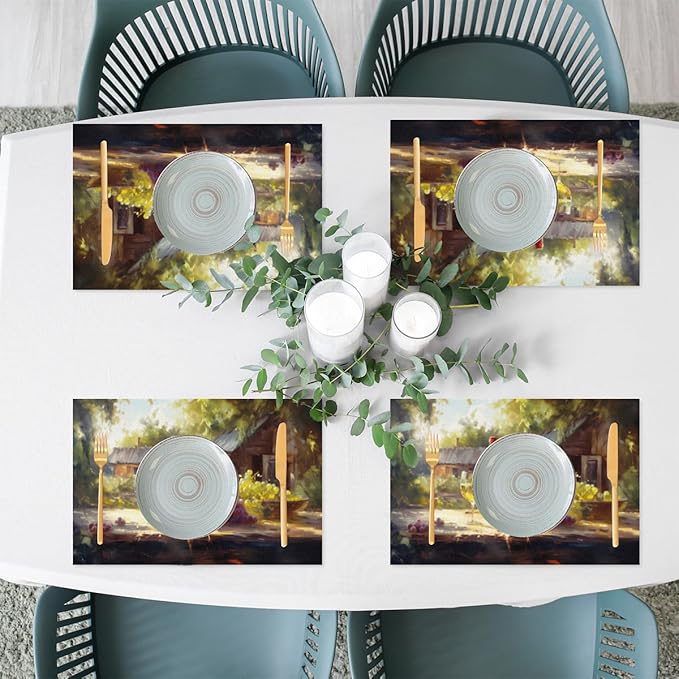 Placemats Set of 4 Heat-Resistant Rectangle Place Mats Grape Red Wine Vintage Washable Plastic PVC Dining Table Mat Non-Slip Wipeable Woven Vinyl Placemat for Kitchen Patio Table Decor