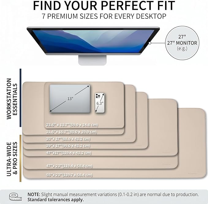 Large Desk Pad Non-Slip Desk Mat Protector for Keyboard Mouse Waterproof Vegan Leather Surface Faux Leather Laptop Mat Smooth Mouse Pad Premium Gift Tube Warm Beige 47" x 17"