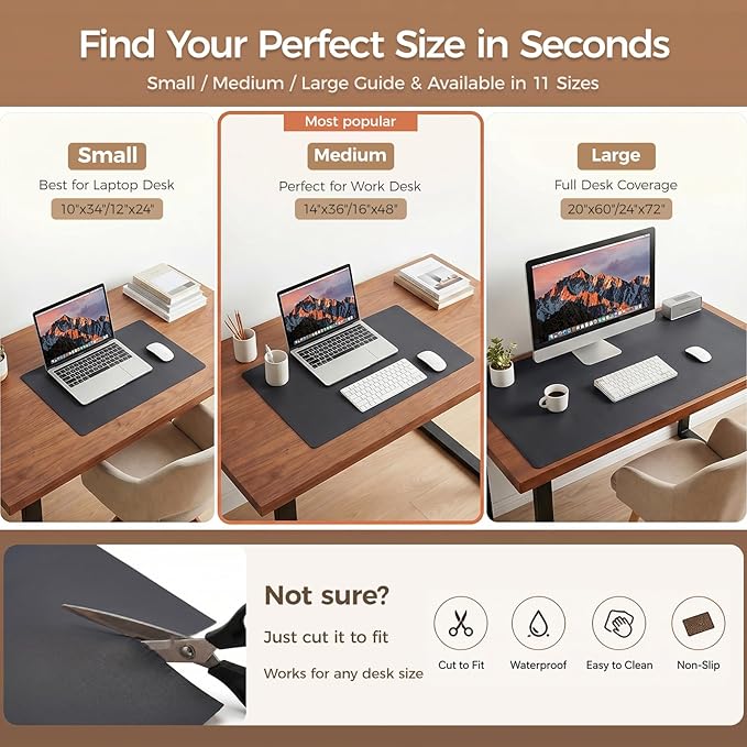 1.6mm Thick Leather 14x48 Inch Non-Slip Mat, Waterproof Countertop Protector, Bedroom Dresser Top/Kitchen Cabinet Runner, Obsidian Black