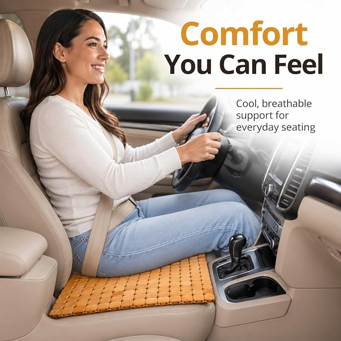 DECHOUS Natural Bamboo Chair Cushion Summer Cooling Car Seat Cover Pad for Office Chair - Breathable Seat Cushion Mat Comfort and Durability - 16.2 Inch