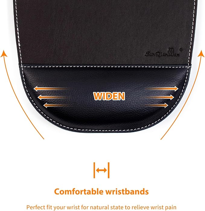 Black Office Square Leather Mouse Pad with Wrist Rest Non-Slip Design, Business Style Gaming PU Mousepad for Learners, Workers &Computer Users. (S-Black)