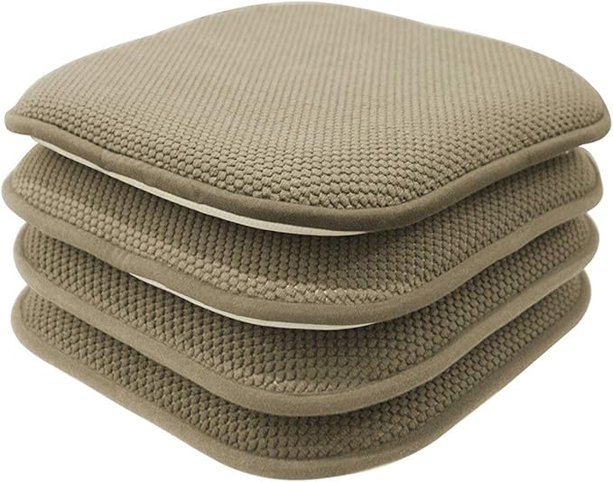 GoodGram 4 Pack Non Slip Ultra Soft Chenille Honeycomb Premium Comfort Memory Foam Chair Pads/Cushions - Assorted Colors (Taupe)