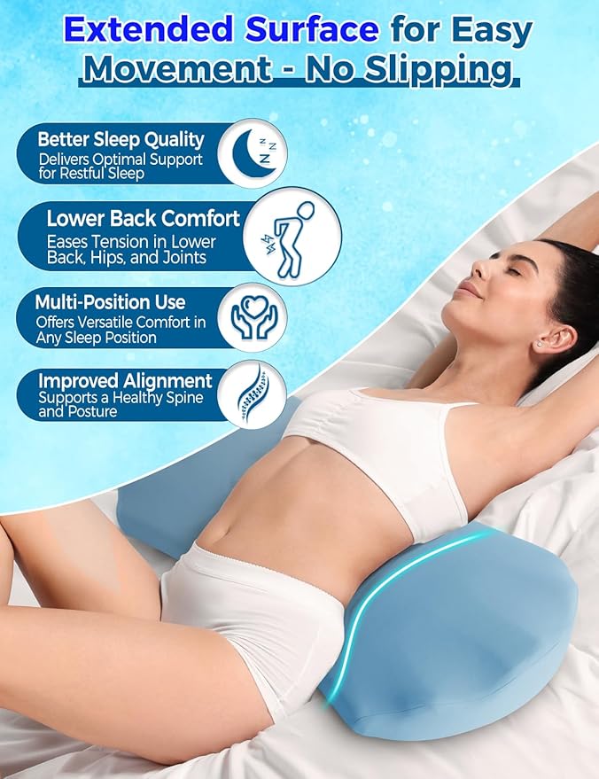 Fledano Lumbar Support Pillow for Bed – Memory Foam Lower Back Pain Relief Pillow for Sleeping, Ergonomic Lumbar Pillow for Side & Back Sleepers, Sciatica & Hip Pain Relief, Washable Cooling Cover