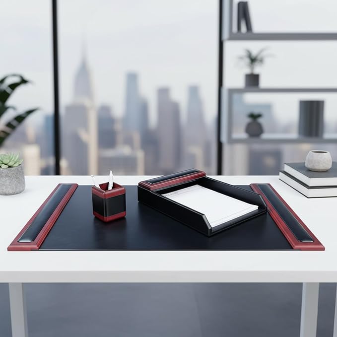 Dacasso Rosewood and Leather Desk Set, 3-Piece (D8037)