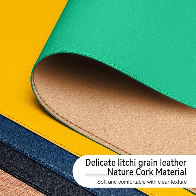 Leather Mouse Pad with Stitched Edge, Waterproof Gaming Mouse Mat for Computers, Laptop, Office & Home (Green, 33"*13")