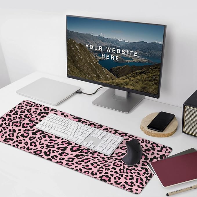Leopard Large Mouse Pad & Desk Mat Pink Black Cheetah Print Extended Mousepad Non-Slip Rubber Base Laptop Computer Keyboard Pad for Gaming, Office & Home Decor, XXXL - 35.4" X 15.7"