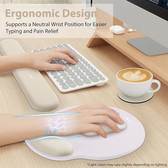 Sushret Mouse Pad and Keyboard Wrist Rest, 3-in-1 Gel Memory Foam Ergonomic Mouse Pad with Wrist Rest Set, Gaming Mousepad Arm Cushion Support for Computer Office Desk Accessories Cute Setup,Khaki