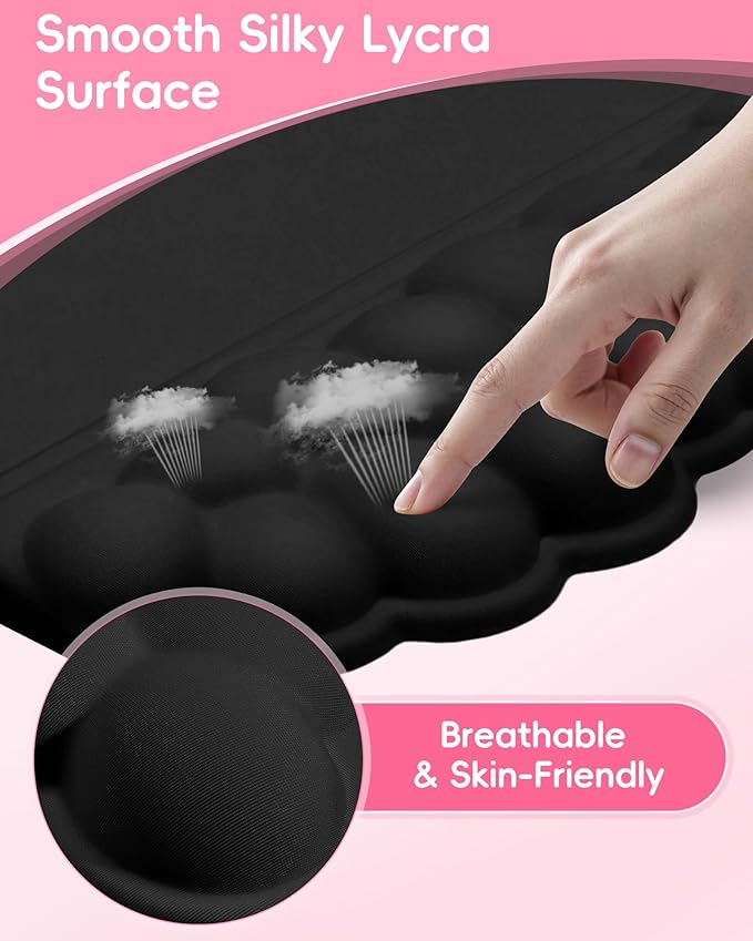 Cloud Wrist Rest Set for Keyboard and Mouse, Cute Memory Foam Wrist Support & 2-in-1 Adjustable Keyboard Stand, Silky Lycra Surface, Two Typing Angles, Non-Slip Base (Black)