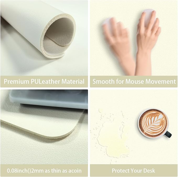 Leather Desk pad Protector, Office Mat, Large Mouse Mat, Non-Slip PU Leather Blotter, Laptop Desk Pad,Waterproof Laptop Computer Desk Keyboard Mat for Office/Work/Home/Decor (White, 11in*8in)