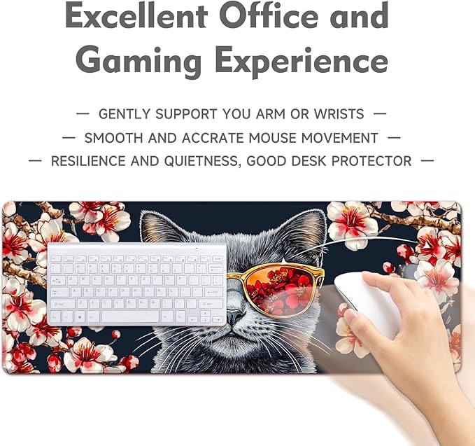 Desk Mat Mouse Pad Gaming Desk Pad XL Large Mouse Mat Office Decor Accessories (Glasses cat)