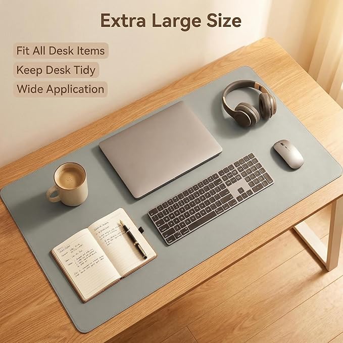 Leather Desk Blotter Pad 16.94 x 25.22 Inches, Flat, Non-Slip, Waterproof, Gray