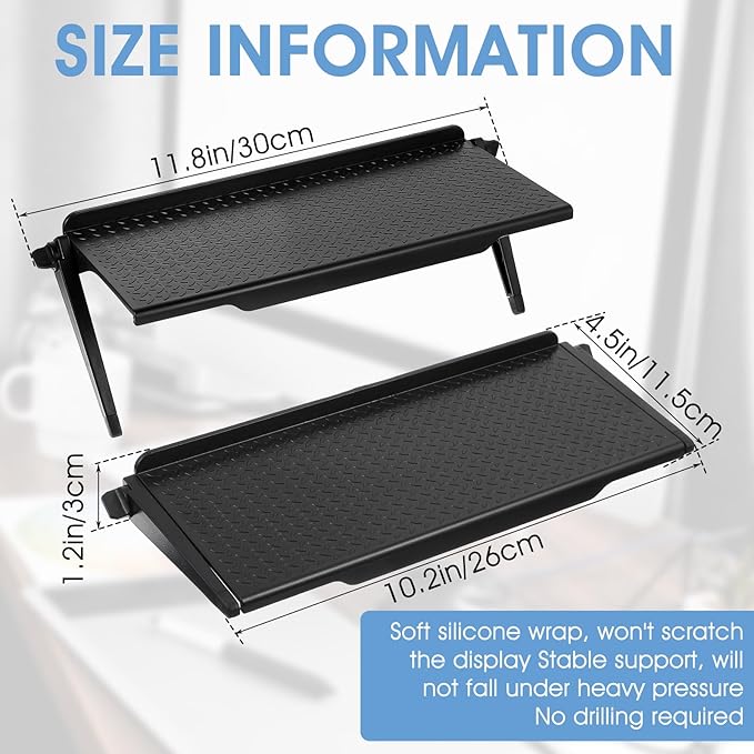 6 Pieces TV Top Screen Shelf Adjustable Monitor Top Shelf Plastic TV Video Game Storage Game Console Black Router Stand Audio Video Shelving for Media Boxes Router(11.8 x 4.5 inch)