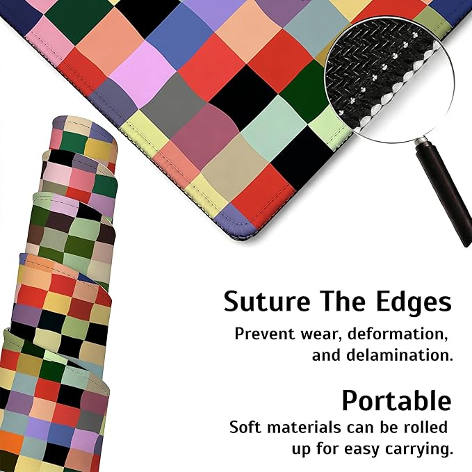 Large Gaming Mouse Pad Colored Squares Desk Mat,Non-Slip Rubber Base Stitched Edges,Extended Mousepad for PC,Laptop,Office,Home Decor(31.5 x 11.8 Inch)