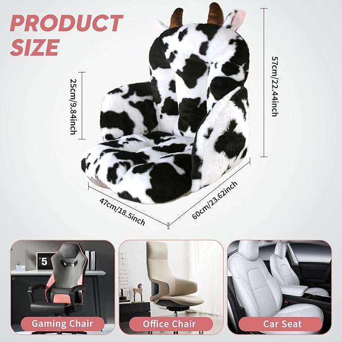DOBUONO Comfy Office Chair Cushion: 17.5" L x 17.5" W x 18" H Cute Seat Cushion Kawaii Cushion for Gaming Chair with Backrest Non-Slip Floor Seating for Adults and Pets Cow Stuff for Room Decor