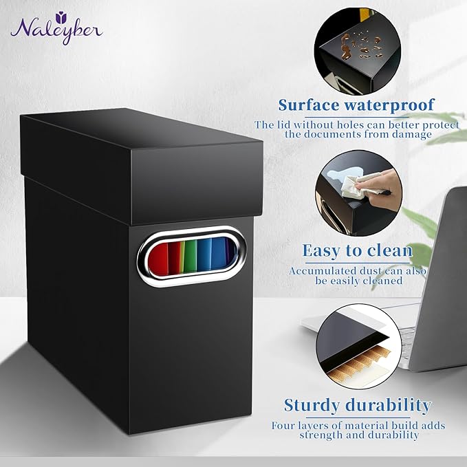 File Organizer Box with Lid & Handle, Heavy Duty Hanging File Folder Storage Boxes for Letter Size, Portable Filing Organizer for Office, Home, Classroom, Black 4 Pack