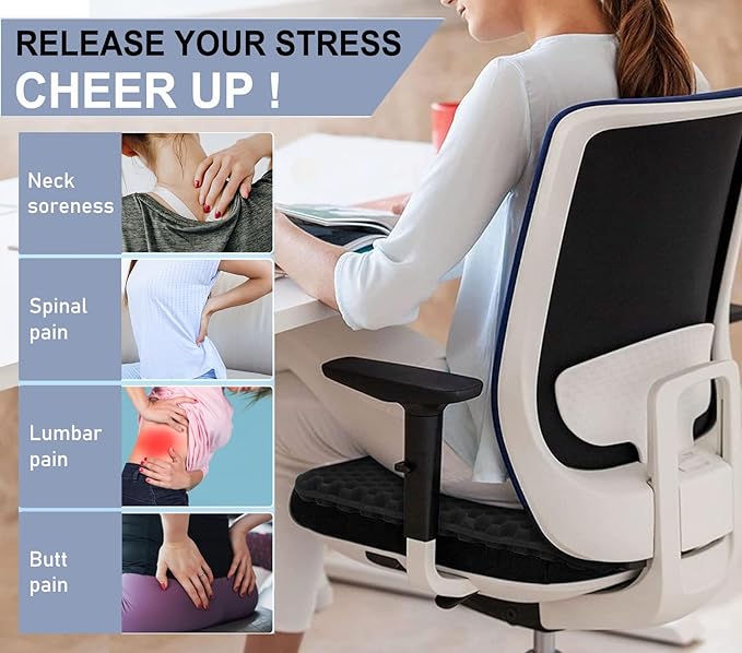 Gel Seat Cushion for Long Sitting Pressure Relief (Super Large & Thick) - Non-Slip Gel Chair Cushions for Back,Sciatica,Tailbone Pain Relief - Seat Cushion for Office Desk Chair,Car Seat,Wheelchair