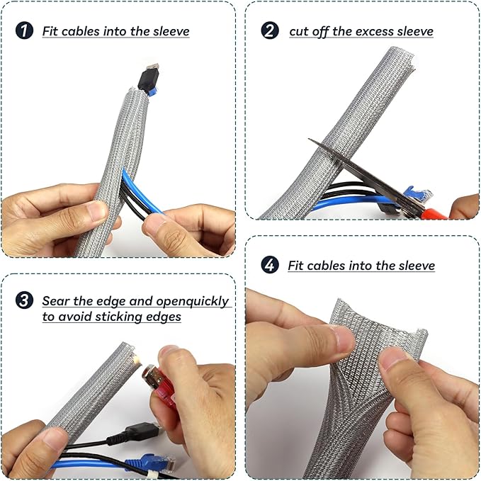 Wire Loom Tubing, 10ft Split Braided Cable Management Sleeve, Flexible Mesh Cord Protector Cable Sleeve for TV Computer (Grey, 5/8")