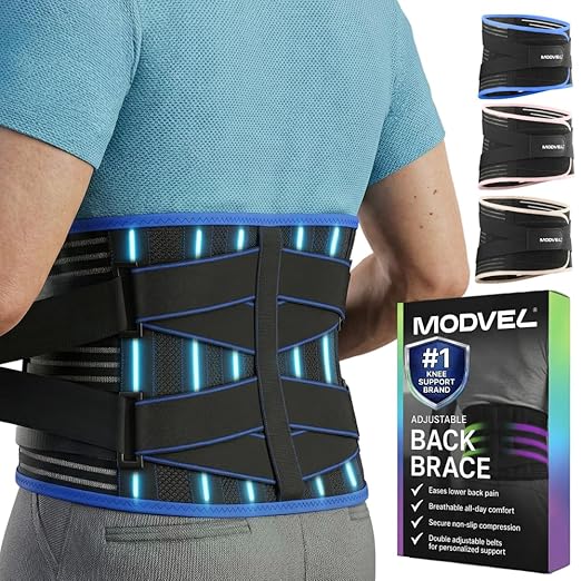 Modvel Back Brace for Lower Back Pain Women and Men – Lumbar Support Belt for Sciatica, Herniated Disc, Muscle Strain – Adjustable Breathable Work Brace with 6 Stays – Support for Posture – Size XL