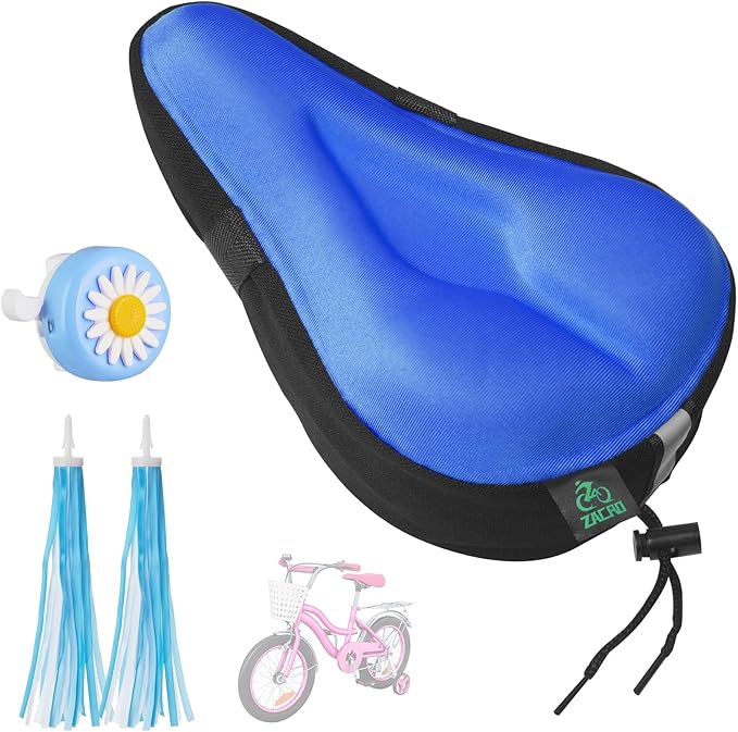 Zacro Gel Kids Bike Seat Cushion Cover for Boys & Girls, Anti-Slip Bike Seat Cover for Toddler, Breathable & Extra Soft Memory Foam Child Bicycle Saddle Padded with Reflective Strip, 9"x6"