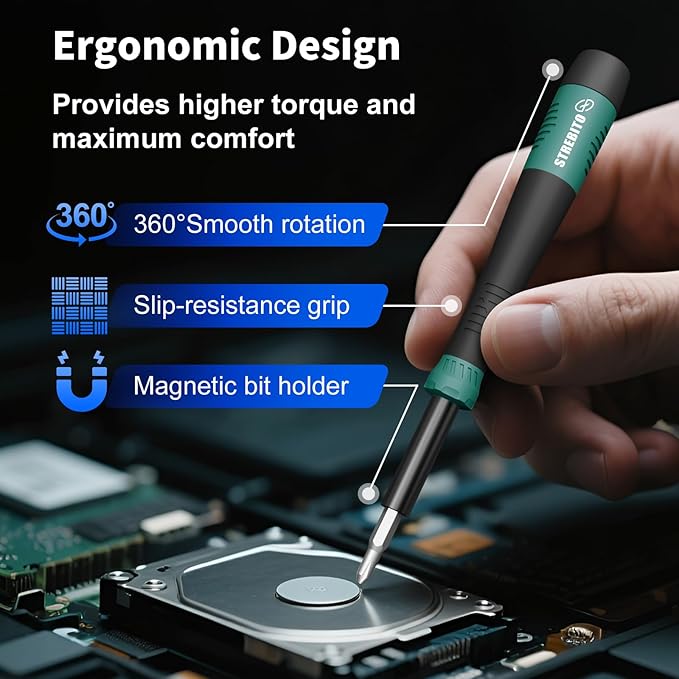 STREBITO 64PCS Mini Precision Screwdriver Set with Torx, Triwing, Pentalobe Star, Electronic Repair Tool Kit for Computer, PC, Laptop, Macbook, Phone, PS4 PS5, XBOX, Switch, Eyeglasses, Ring Doorbell