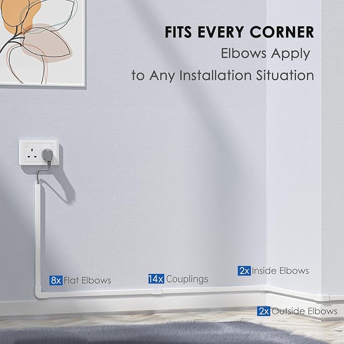 Delamu Cord Hider, 315in Total Cord Covers for Wires on Wall, Paintable Cable Cover for Wall Mounted TV, Easy Install Cable Raceways to Hide 1-2 Cords, 20 Pack, Each 15.7"L x 0.59"W x 0.40"H, White