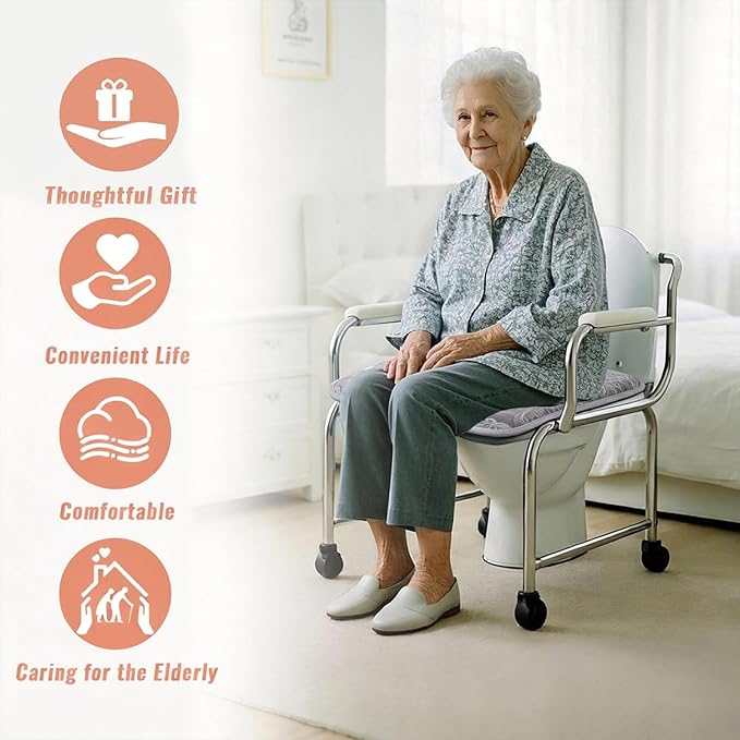 TourKing Bedside Commode Cushion, Square Shape with Center Opening, Gray Paisley Patterne, Fits Commode, Wheelchair & Toilet | Non-Slip, Comfortable for Bedridden & Disabled
