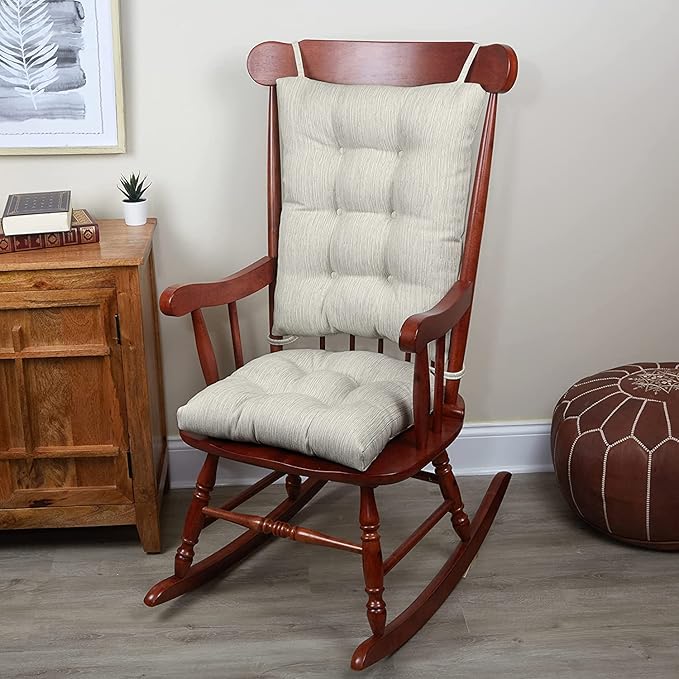 Klear Vu The Gripper Non-Slip Rocking Chair Cushion Set with Thick Padding, Includes Seat Pad & Back Pillow with Ties for Indoor Living Room Rocker, 17x17 Inches, 2 Piece Set, Ivory