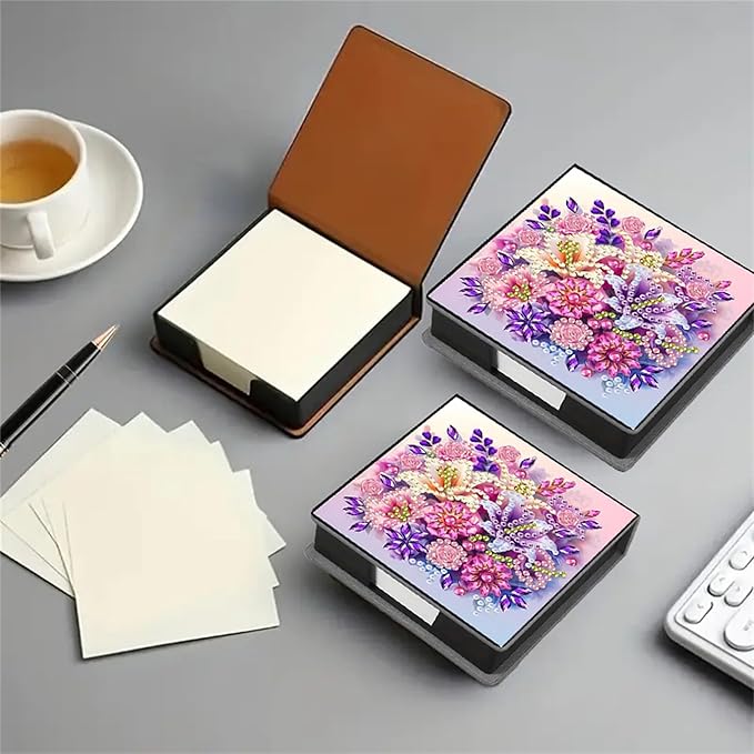Flower Diamond Painting Kit Note Box,Memo Paper Storage Box Diamond Art,Sticky Note Holder Diamonds Art,Diamonds Painting Memo Pad For Office Desk. (flower)