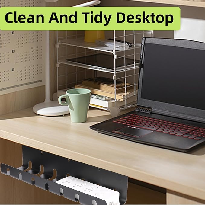 Metal Cable Management Under Desk for Office and Home, Cable Hider, Cord Organizer,Screw Installation Cord Organizer for Desk, with Various Accessories (Black 1 Pack)
