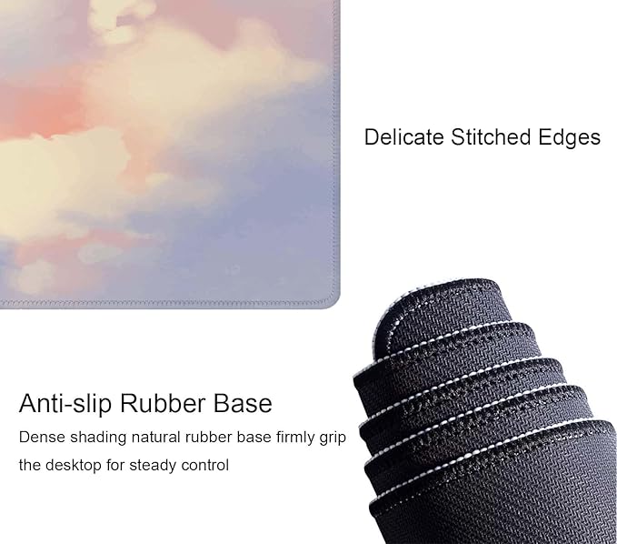 Desk Mat Pastel Color Sky Large Keyboard Mouse Pad for Laptop PC Setup Desk Cover Protector Desk DéCor for Office Home Work Gaming 31.5" X 11.8" Stitched Edge Non-Slip Design