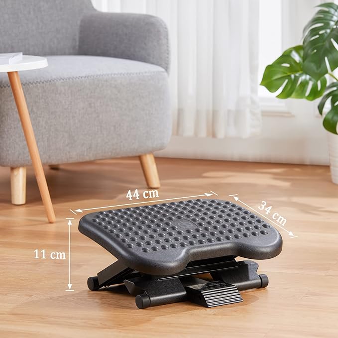 HUANUO Adjustable Desk Footrest, Foot Rest for Under Desk at Work with Massage, Adjustable Foot Stool with 3 Height Position & 30 Degree Tilt Angle Adjustment for Home, Office