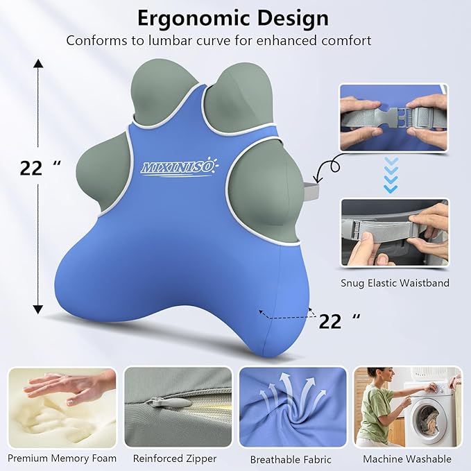 Lumbar Support Pillow for Chair, Ergonomic Back Cushion for Office, Home, Car Seats (Blue)