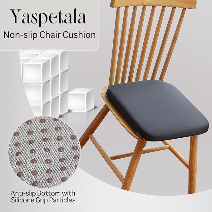 Non-Slip Dark Grey Square Seat Cushions Set of 2 - Comfortable Chair Pads with Removable Cover (15"x15"x1.7") for Kitchen, Office, Car & Indoor Use